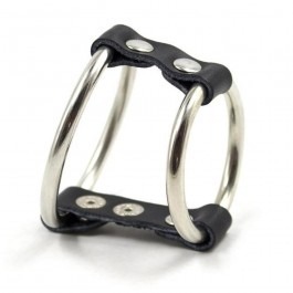 2 Ring Metal Cock Ring With Ball Divider Strap