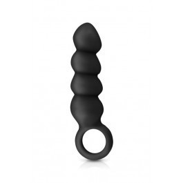 Silicone Ass Cork Anal Beads - Black