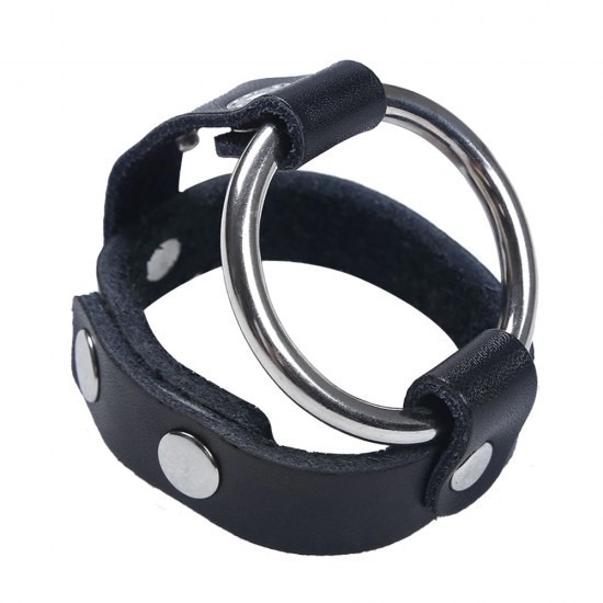 Two Way Leather Studded Ball Strap & Metal Cock Ring