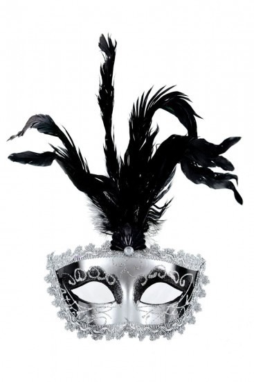 Maskarade Venetian Mask With Feathers - Silver