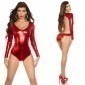 Long Sleeve Open Back Body In Leather Look - Red