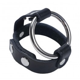 Two Way Leather Studded Ball Strap & Metal Cock Ring