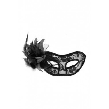 La Traviata Venetian Lace Mask With Feathers - Black
