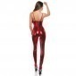 Wet Leather Look Catsuit With Lace Up Back - Red