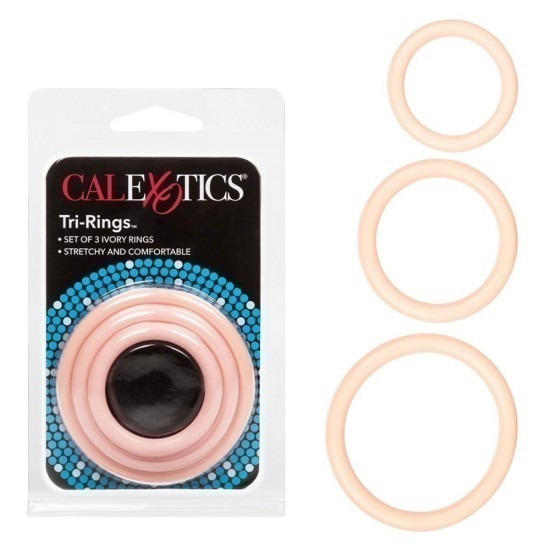 Tri-Rings Rubber Cock & Ball Ring Set - Ivory