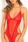 Rene Rofe Crotchless Lace & Mesh Bodysuit - Red