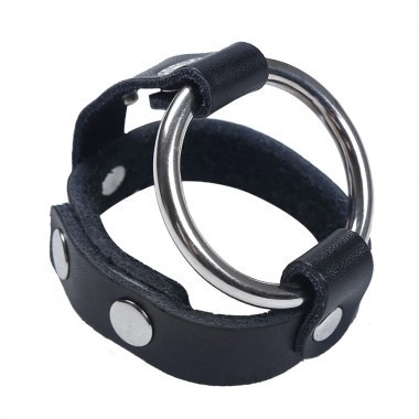 Two Way Leather Studded Ball Strap & Metal Cock Ring