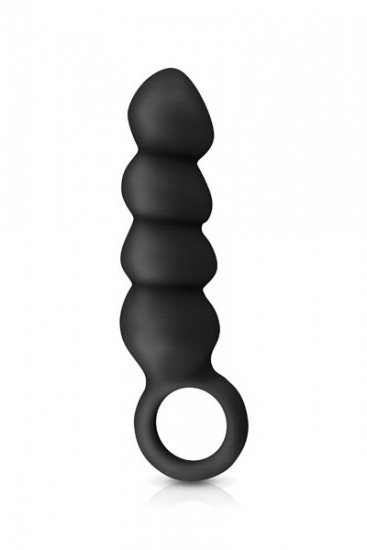 Silicone Ass Cork Anal Beads - Black