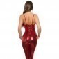 Wet Leather Look Catsuit With Lace Up Back - Red