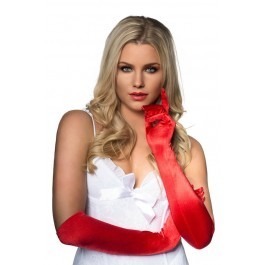 Seven Til Midnight Long Satin Opera Gloves - Red